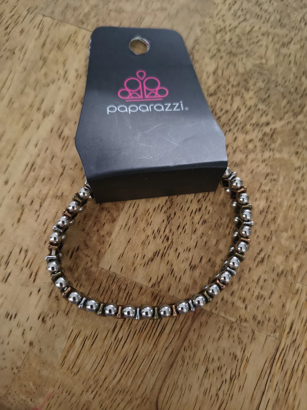 paparazzi Tri-Tone Metal Stretch Bracelet in Silver, Gold, Rose-Gold